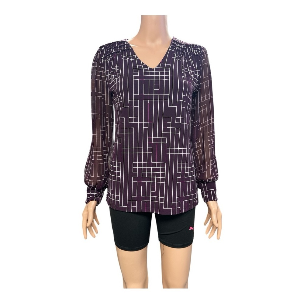 Calvin Klein - EC - Purple Graphic Long Sleeve Blouse